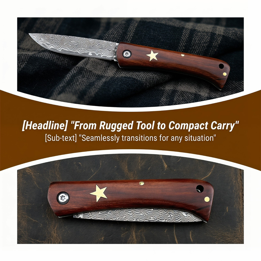 Compact Outdoor Survival Damas - đánh giá và giá Edc Pocket Carry Fixed Blade